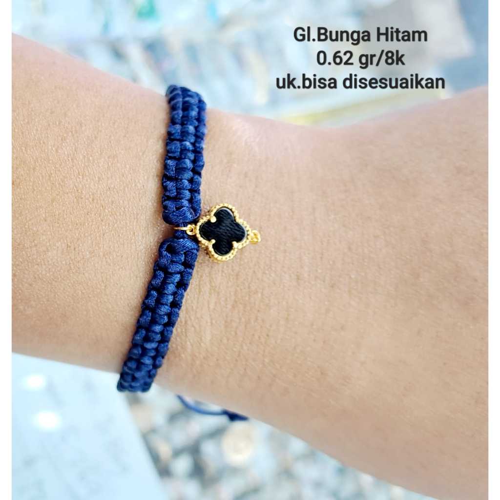 Gelang tali variasi charm vancleef hitam kadar 375 8k