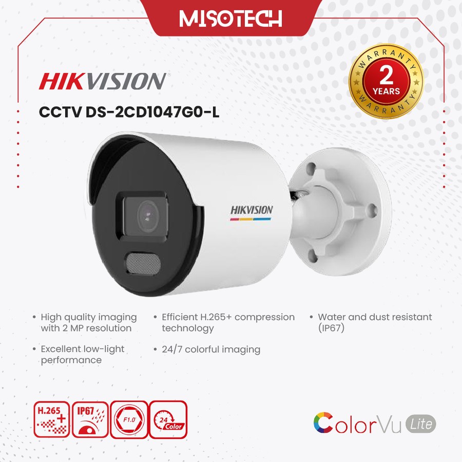 KAMERA CCTV IP HIKVISION OUTDOOR 4MP DS-2CD1047G0-L H.265+ COLORVU