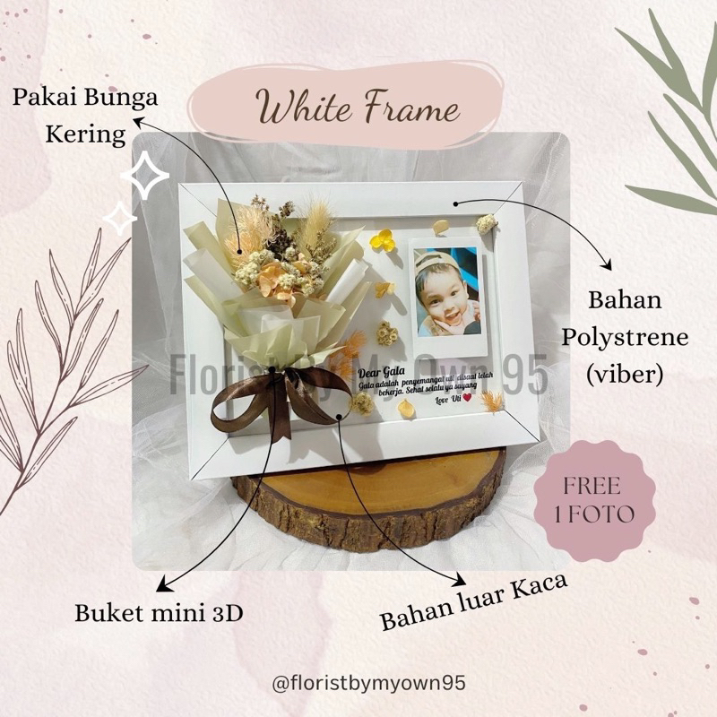 Basic White Frame 3d Bunga Kering//Hadiah Frame Foto
