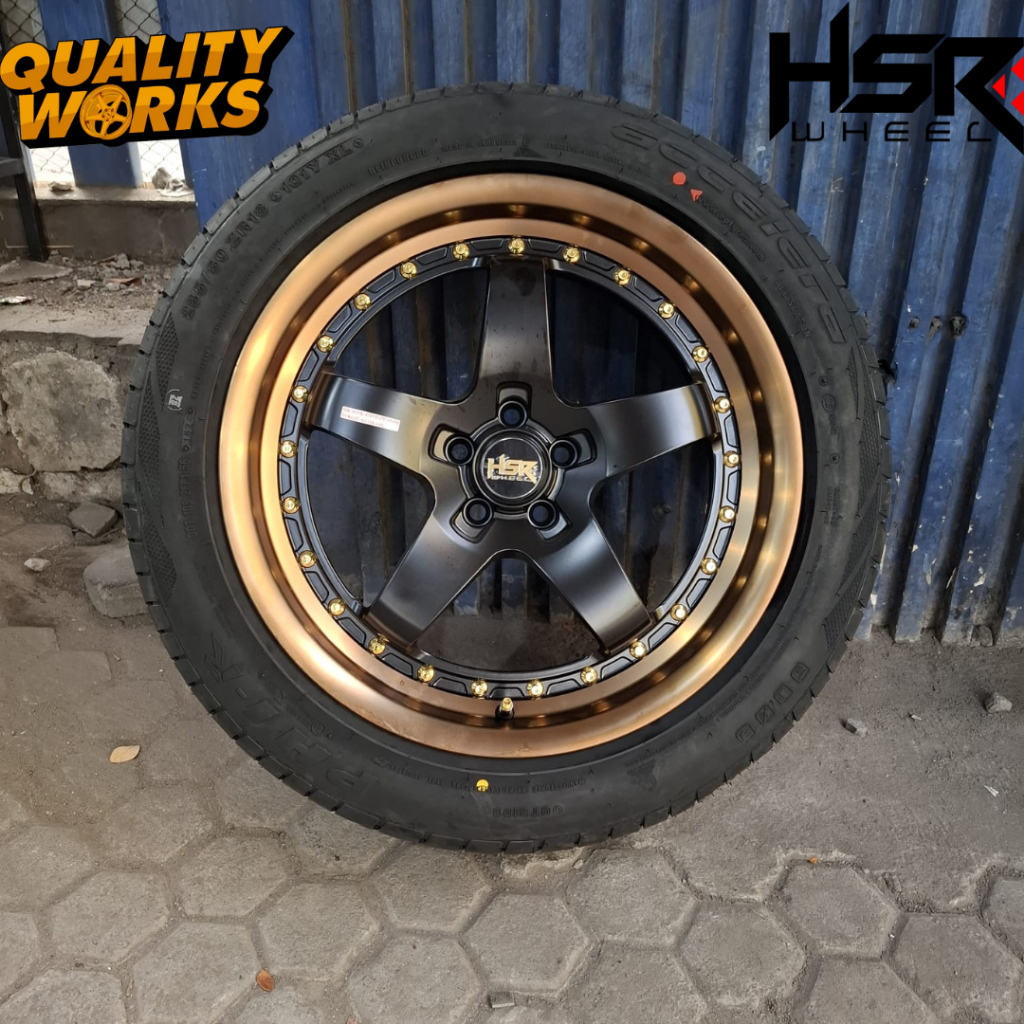 Velg Hsr R18 dan Ban 235 50 R18 pelek mobil Hsr Bob Ring 18 lebar Belang Pcd 5x114 model Celong Blac