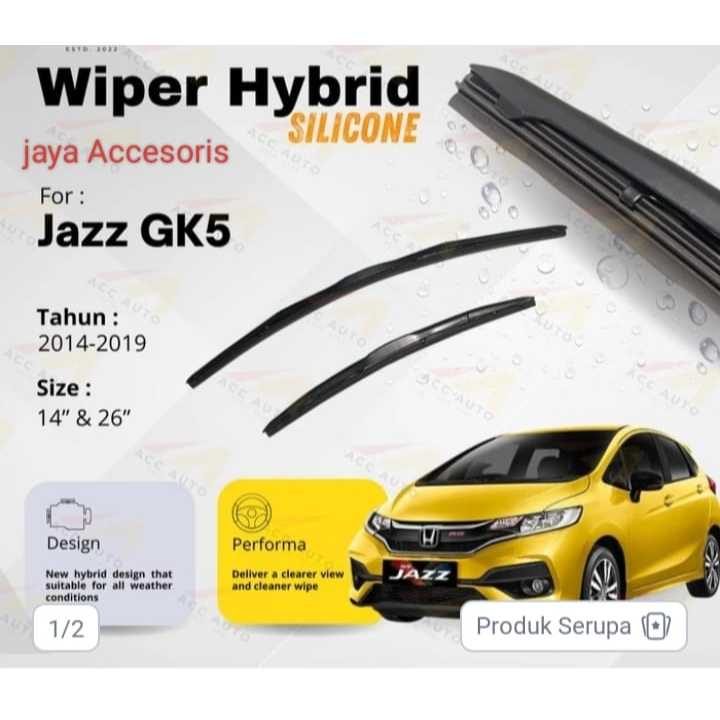 Wiper Hybrid Mobil Honda Jazz GK5 Karet Kaca Frameless Silicon