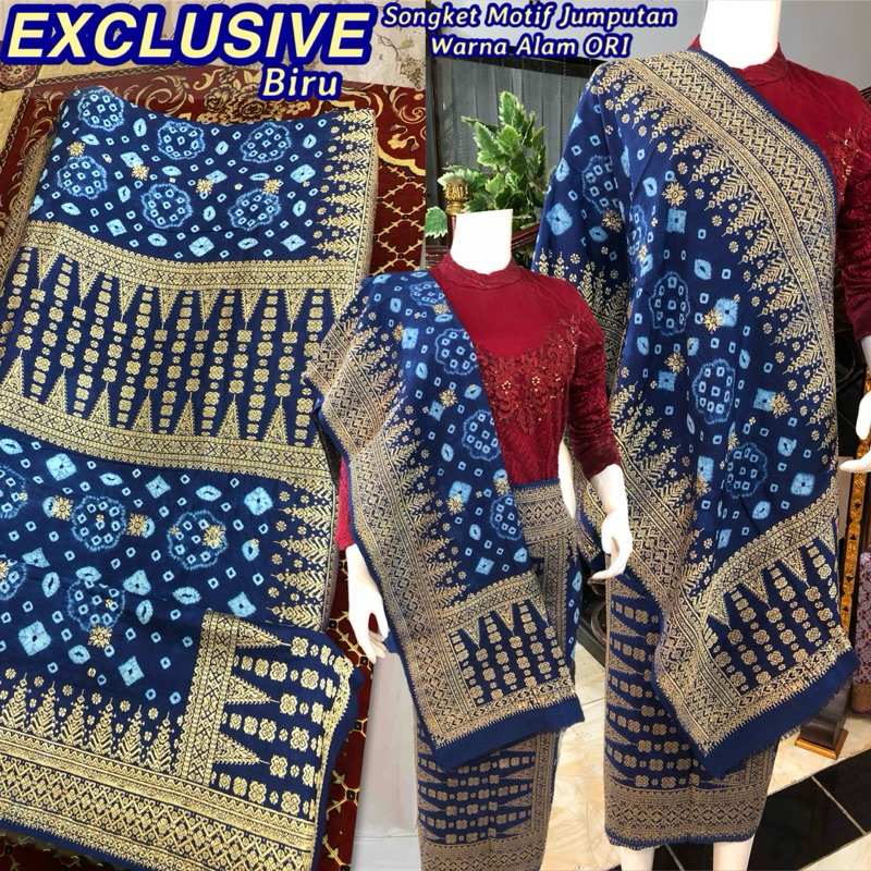 EXCLUSIVE Songket Tenun Motif Jumputan ORI Biru /songket tenun asli palembang /ilham songket palemba