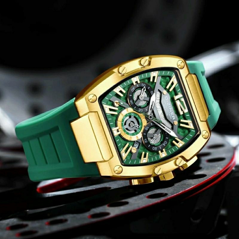 Jam Tangan Pria D-ZINER D9051 Tali Karet Green Chrono aktif Original
