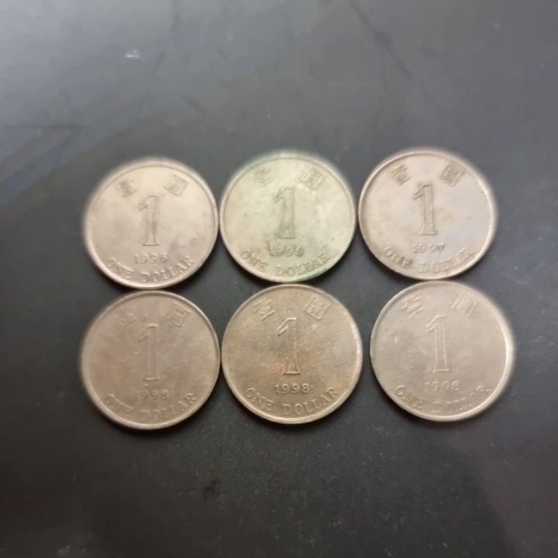 1996 (2 coin) + 1997 (1 coin) + 1998 (3 coin) HONGKONG 1 DOLLAR COIN