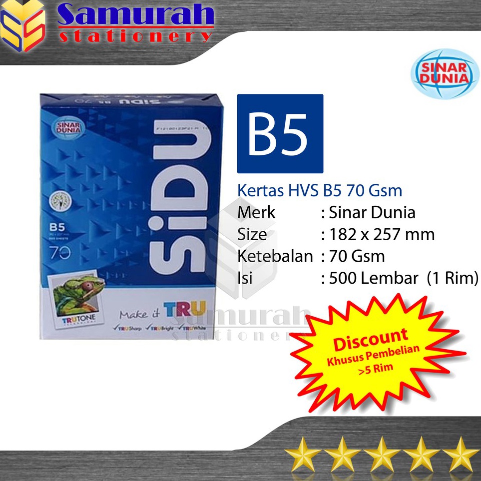

New Now Kertas HVS Sinar Dunia B5 7 Gsm HVS Sidu B5 7 Gram Kertas HVS Putih Sidu B57 Gsm B5 7Gsm