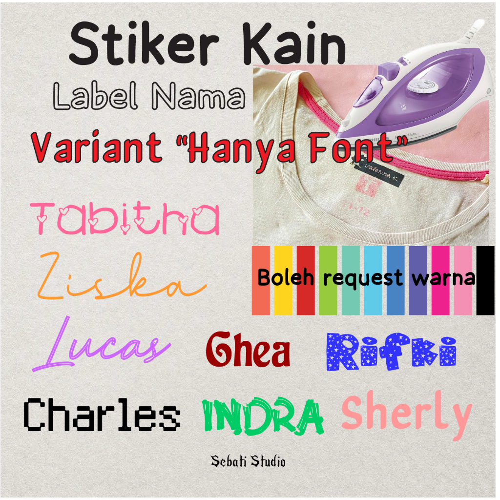 

(<1 Hari Jadi) Sablon Setrika Iron Stiker Label Nama DTF Custom FREE CUSTOM NAMA isi 25pc & 50pc Bebas Req Warna PART 2