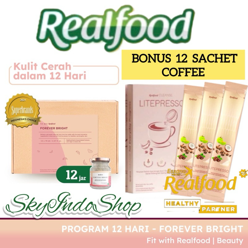 

Realfood Forever Bright ( P.12 + Bonus 12 Sachet Coffee Latepresso ) | Suplemen | Vitamin | Asam Amino | Asam Sialat | Kolagen | Minuman Sarang Burung Walet | Untuk Kecantikan & Mencerahkan Kulit | BPOM & HALAL