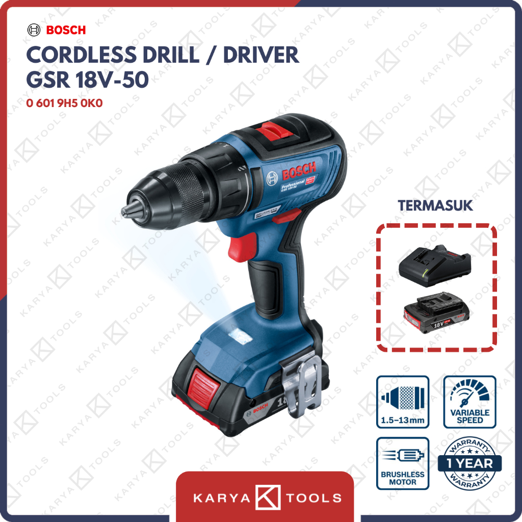 Bosch GSR 18V-50 - Mesin Bor Baterai Cordless Drill Brushless