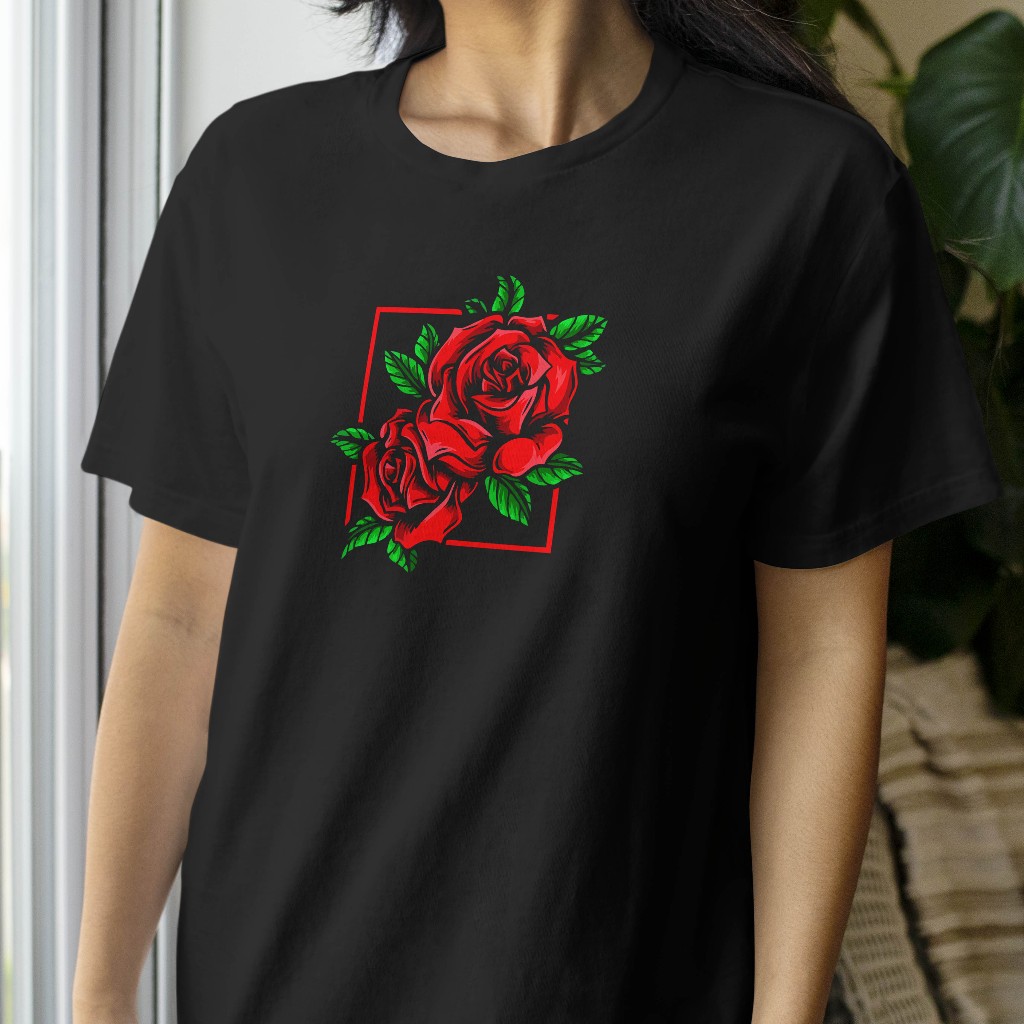 kaos tshrirt pria wanita mawar merah 100% katun combed kaos distro murah