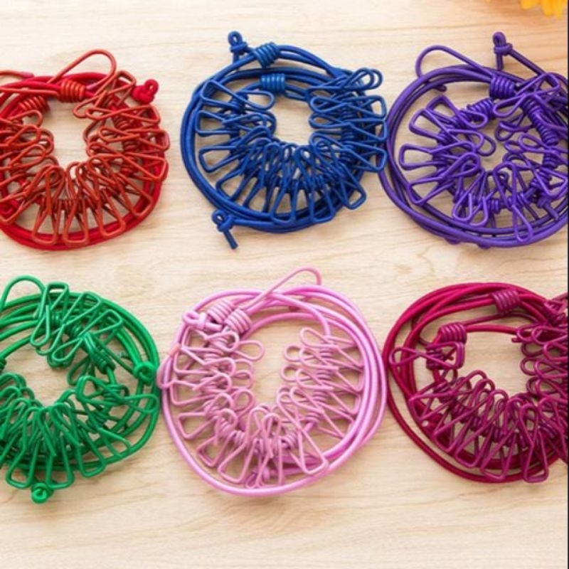 Tali Jemuran Klip 12 Jepit Kawat Besi/ Tali Jemuran Jepit Poratable