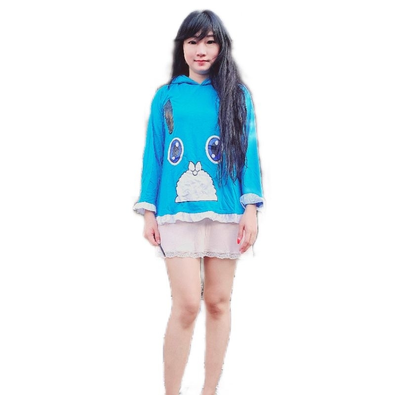 BLOUSE WANITA LENGAN PANJANG HOODIE SABLON MOTIF KARTUN EMOJI BINATANG JEPANG ANIME COSPLAY LUCU WAR