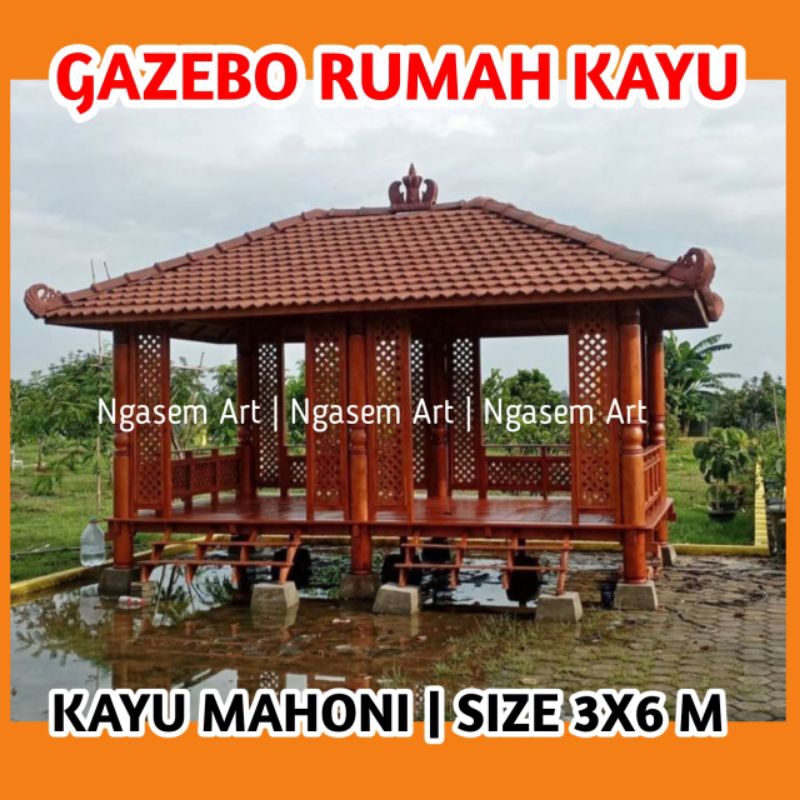 GASEBO RUMAH KAYU MAHONI 3X6 | GAZEBO MOTIF TERBARU