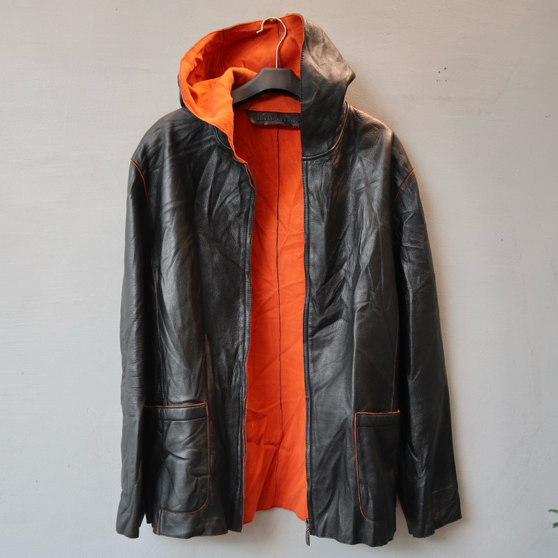 Koshino japan Jaket kulit asli size L hodi hoodie hudi topi leather jacket Pl bekas preloved second
