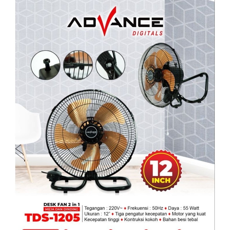 Kipas Angin Advance 2in1 TDS12 tds 12 wallfan deskfan 2 in 1 (bisa meja dan dinding)