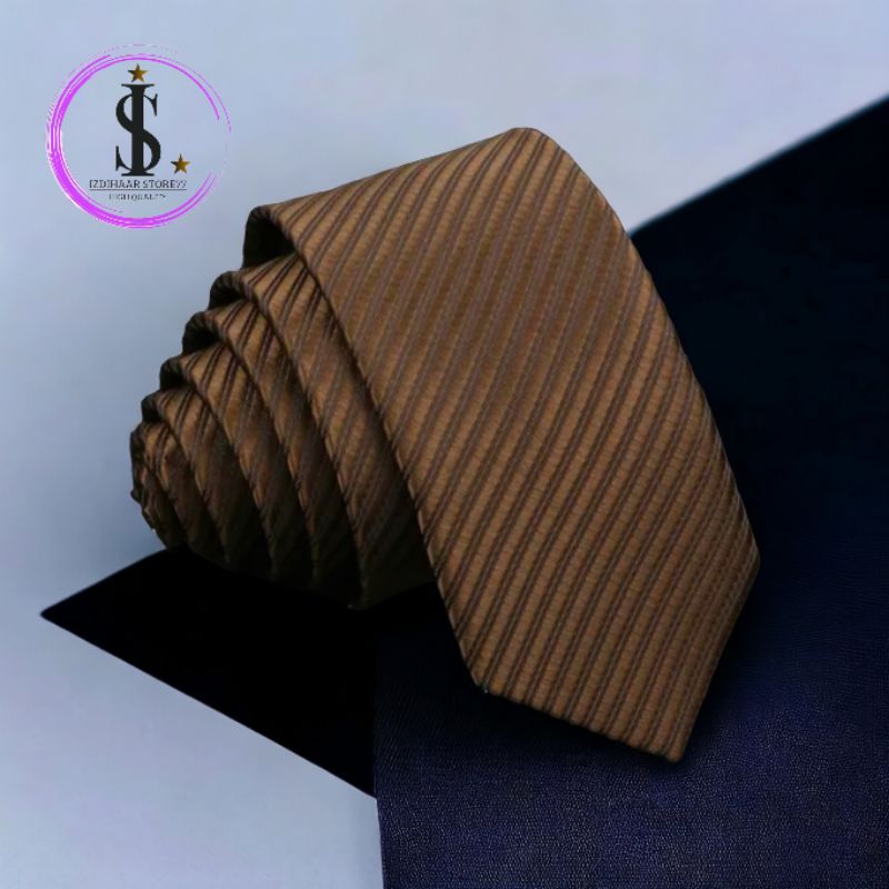 Dasi Pria Panjang Salur Garis Timbul Coklat Muda/Coklat Tua