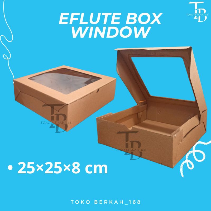 

DOS / DUS EFLUTE WINDOW UKURAN 25×25×8 CM / DUS HAMPERS TUTUP MIKA ATAS / DUS HANTARAN BAHAN EFLUTE TEBAL
