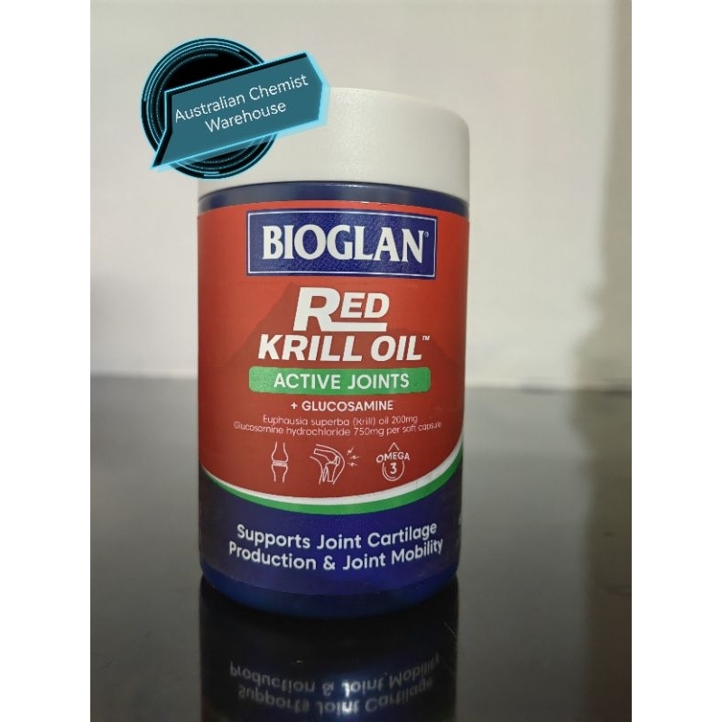 BIOGLAN RED KRILL OIL ACTIVE JOINTS + GLUCOSAMINE 60 Soft Capsules - Made in Australia