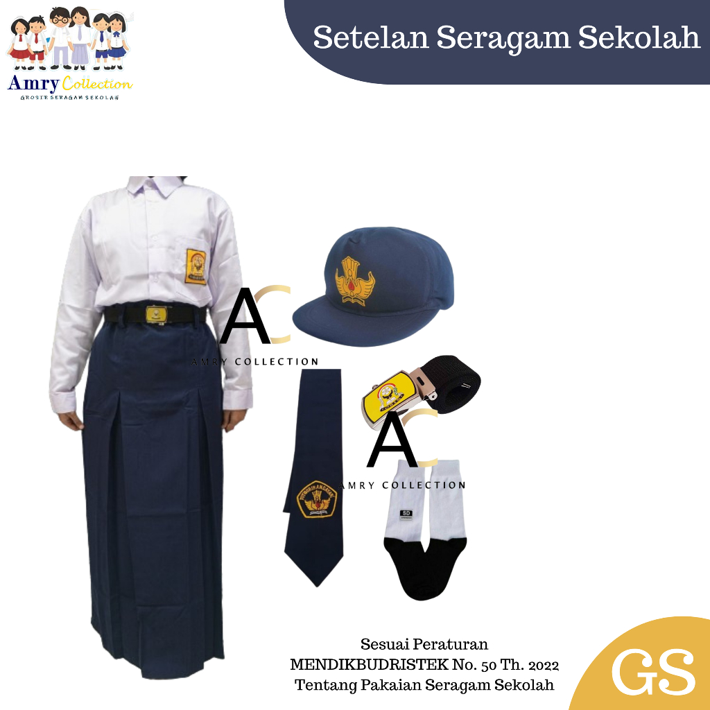 Setelan Seragam Sekolah SMP Lengkap Perempuan Baju Putih Panjang SMP MTs / Rok Span Belah 2 Panjang