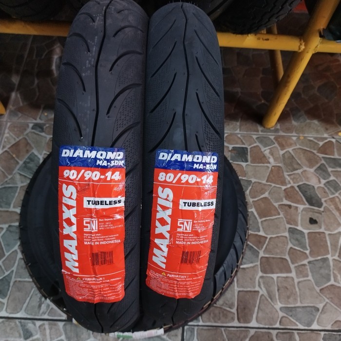 SEPASANG BAN Maxxis Diamond MA-3DN 80/90-14 90/90-14 TUBELESS DEPAN BELAKANG FREE PENTIL Motor Matic