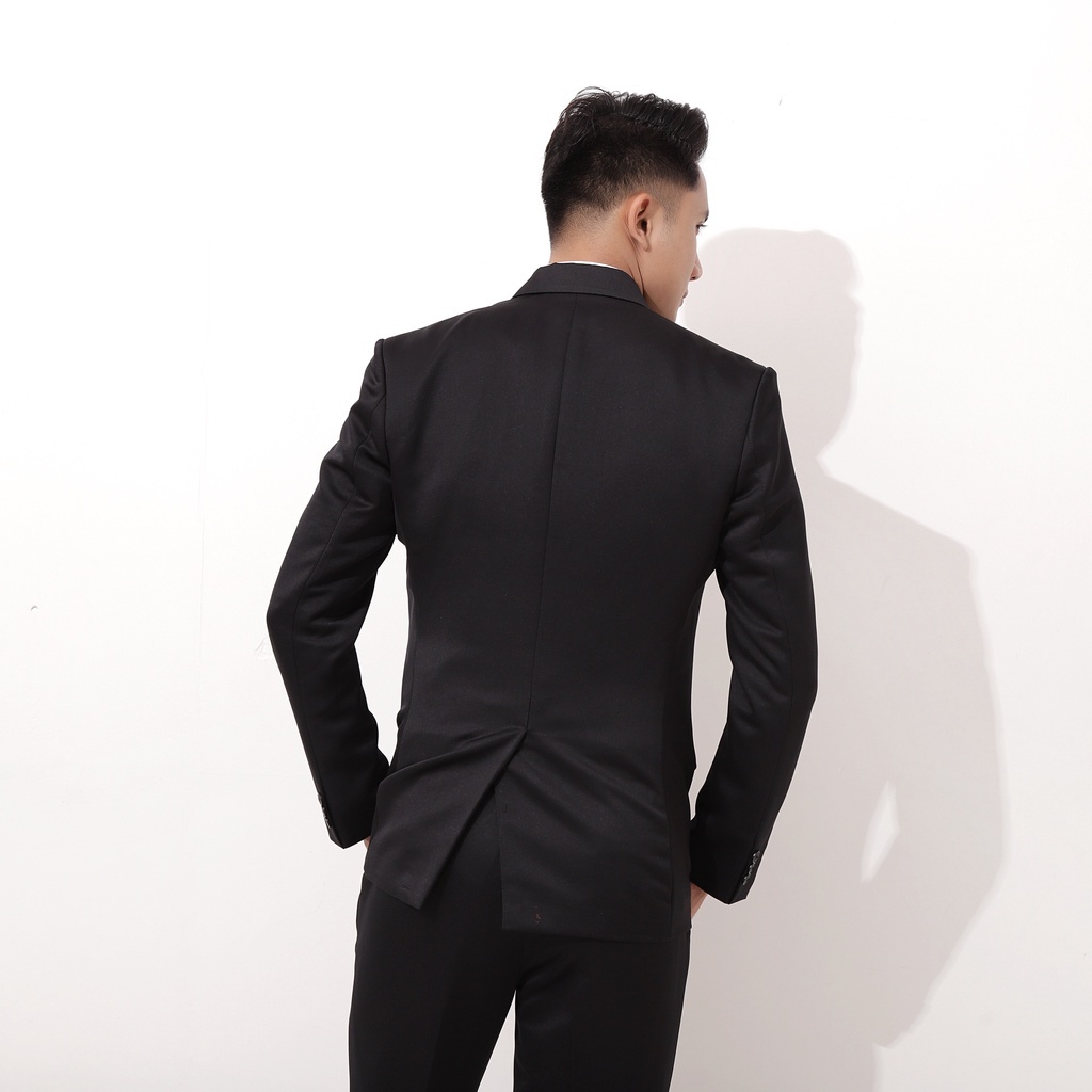 BESTPROMO Jas hitam pria wisuda bahan valencia twist Blazer pria korea model slimfit untuk nikah