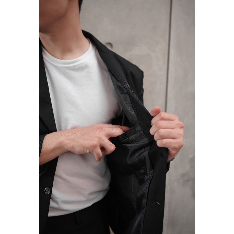 MURAH Jas hitam pria wisuda bahan valencia twist Blazer pria korea model slimfit untuk nikah