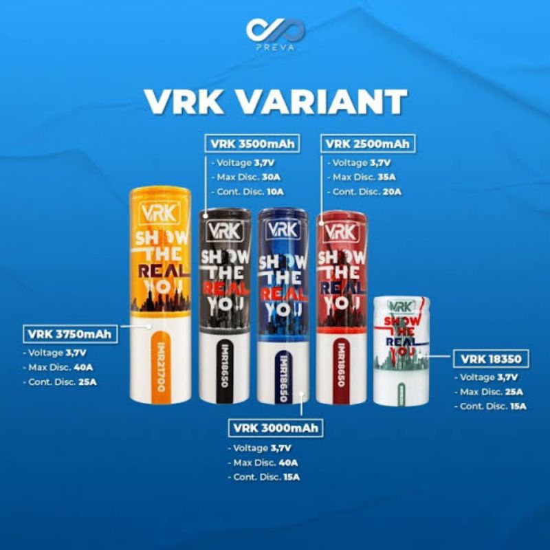 BATERAI VRK 18650 - MERAH 2500MAH / BIRU 3000MAH / HITAM 3500MAH SATUAN ORIGINAL