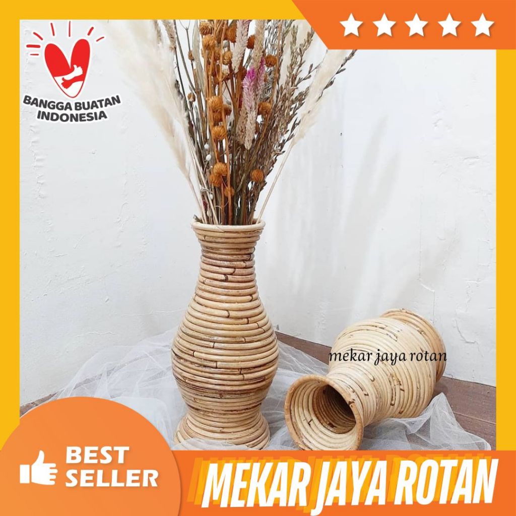 Guci Rotan/ Vas Bunga Rotan Alami ukuran 30 /mini