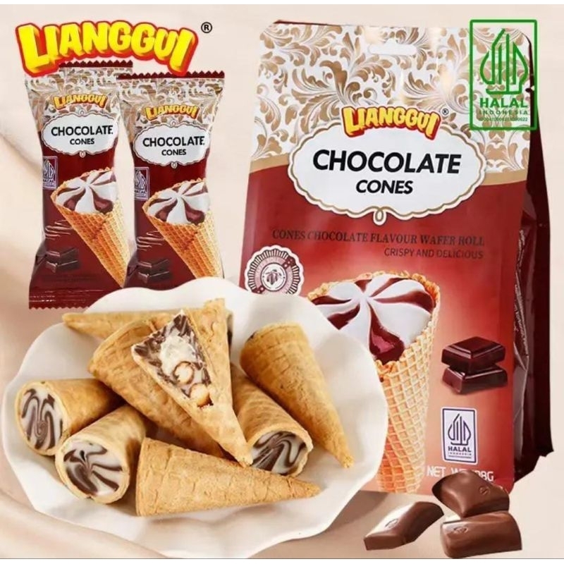 

Lianggui Chocolate Cone 108g Wafer Roll Biskuit Coklat Bentuk Ice Cream [Halal]