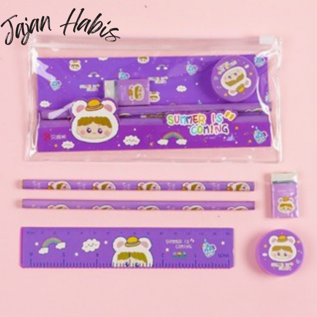 

JABIS Alat Tulis Set Mini Anak Sekolah Penghapus Penggaris Pensil Serutan Stationary Set Alat Tulis 5 In 1 Karakter Lucu Warna-Warni Astronot Stationary