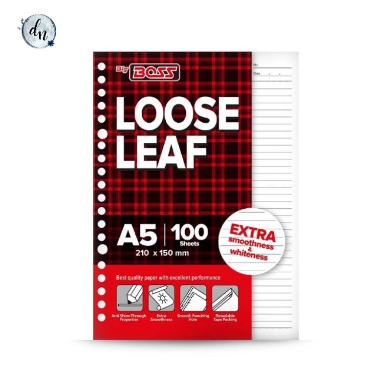 

BigBoss Loose Leaf 100 A5 Bergaris | BBO LL 100 Sheets A5 | Isi Binder A5 Bergaris BigBoss 100 Lembar