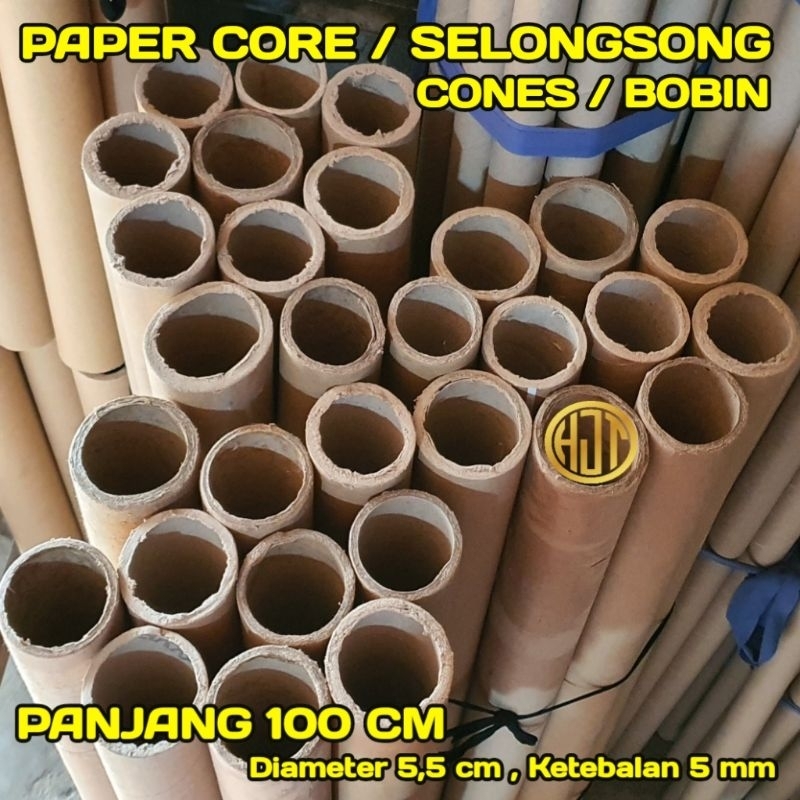 

SELONGSONG/ PAPER CORE/ CONES/ BOBIN KARDUS || DIAMETER 5,5 CM × PANJANG 100 CM