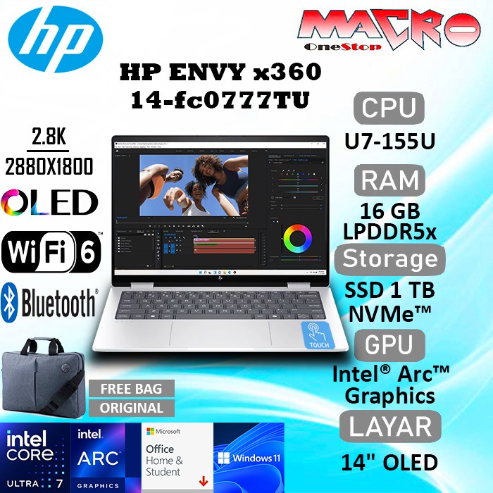 HP ENVY X360 14-FC0777TU Intel Ultra i7-155U 16GB 1TB 14" W11+OHS EVO