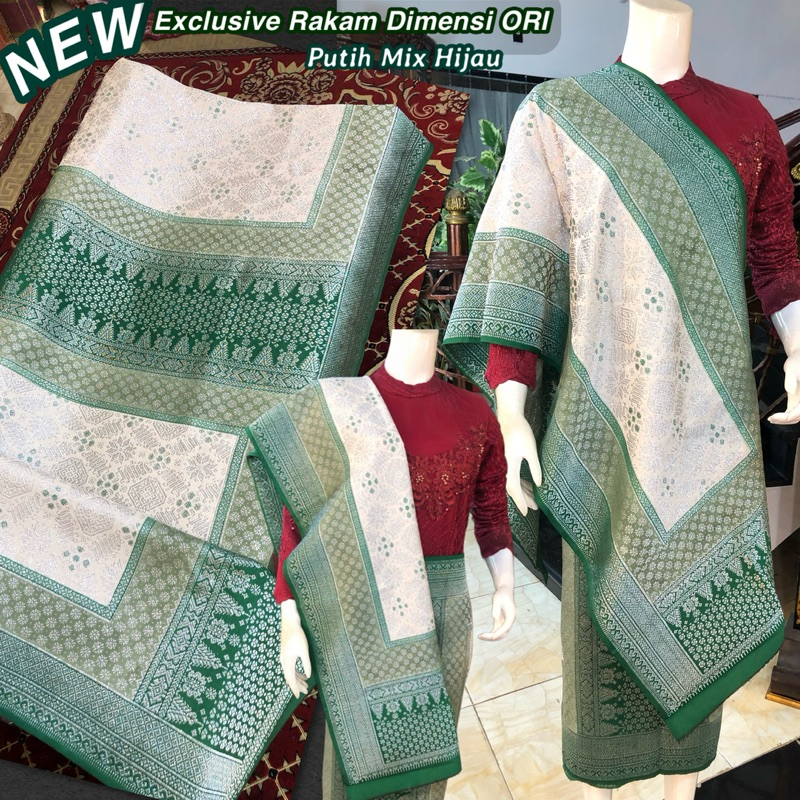 NEW Exclusive Songket Rakam Dimensi Putih Hijau /songket tenun asli palembang /ilham songket palemba