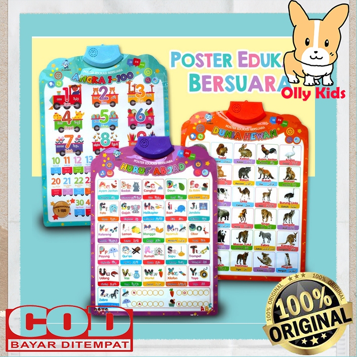 OLLYKIDS Poster Dinding Bunyi Poster Suara Angka dan Abjad Mainan Edukasi Anak