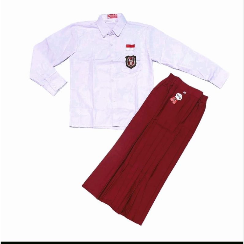 stelan seragam SD merah putih cewek baju panjang rok panjang