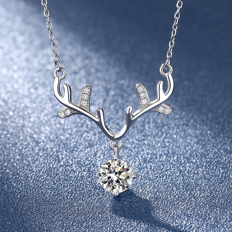 Kalung Liontin Rusa 925 Sterling Silver Berlian Moissanite Sertifikat GRA Asli Desain Sederhana Eleg