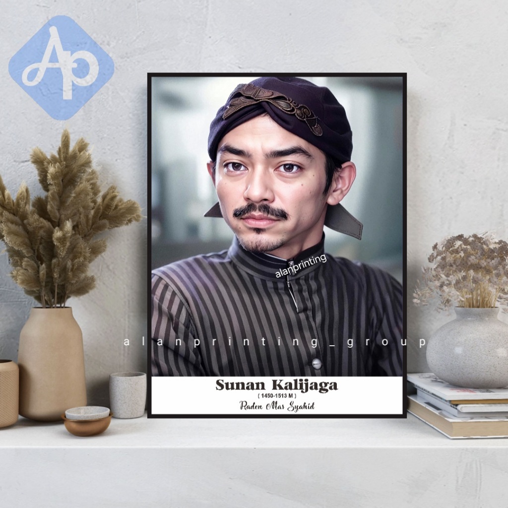 FOTO WALISONGO 30x40 PLUS BINGKAI KAYU MDF SUNAN KALIJAGA WS 6 WALI SONGO AFF