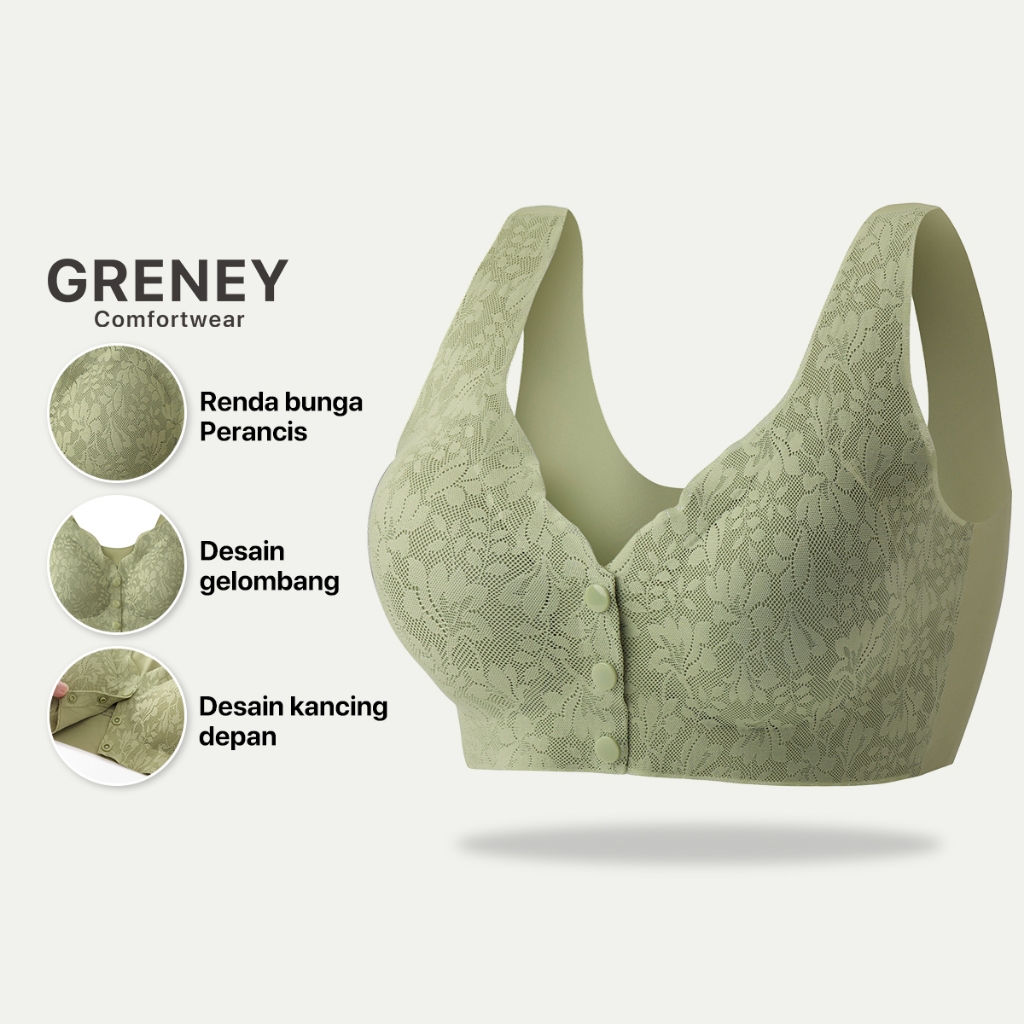 GRENEY-L.W.L-Bra Rompi Renda Kancing Depan Pakaian Dalam Push Up Bra Wanita Sport Tanpa Kawat Busa-8