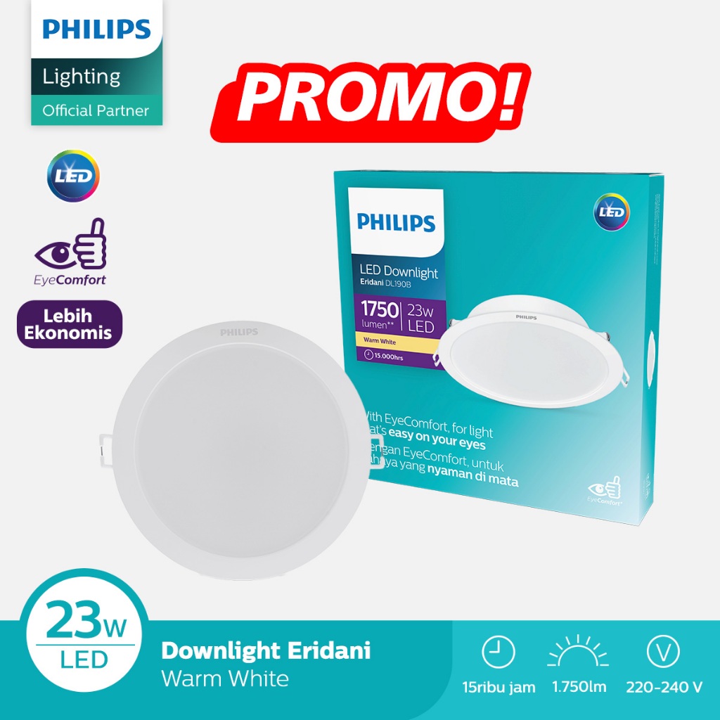 Lampu Philips Downlight Eridani LED18 D200 23W 30K Kuning