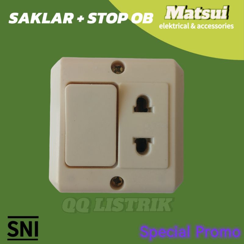 saklar + stop kontak OB matsui MT-813,saklar engkel + stop kontak Tempel tembok / kayu