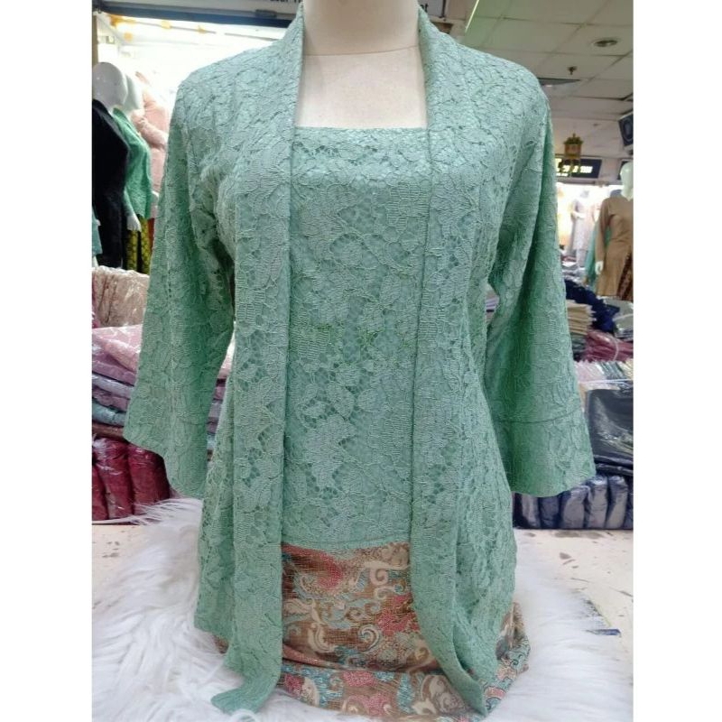Set Kebaya Modern Atasan Kebaya Brokat Kutubaru Lengan 7/8 Baju Kondangan Dan Lamaran