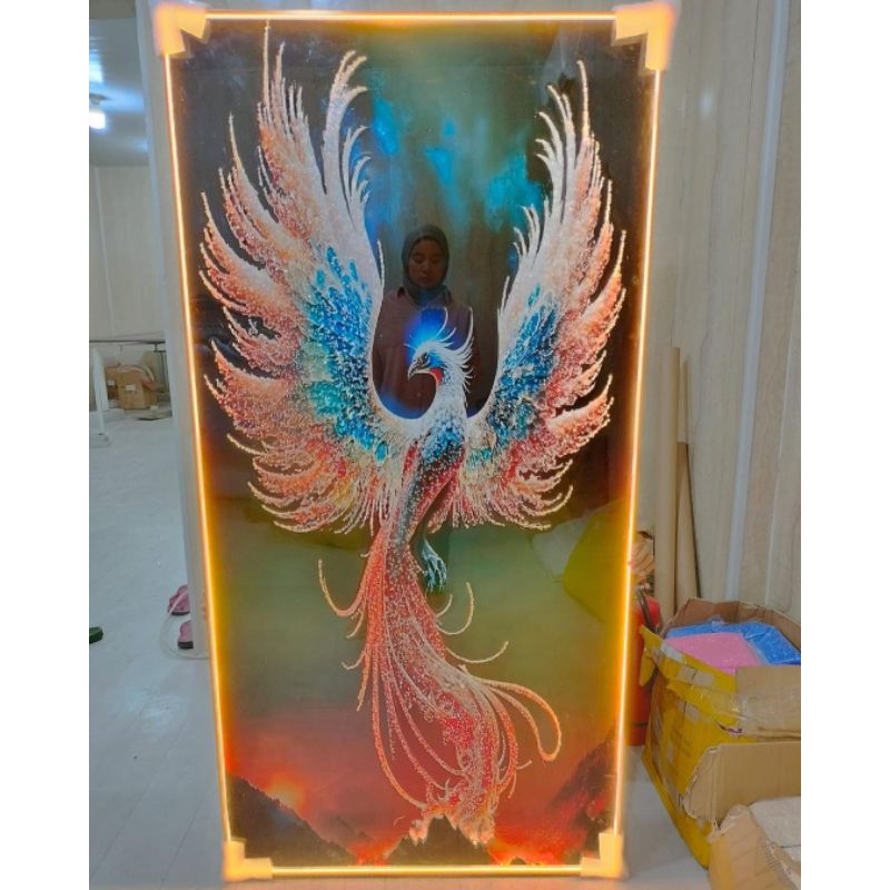 lukisan Porcelain Diamond 5d lukisan gambar burung Phoenix led