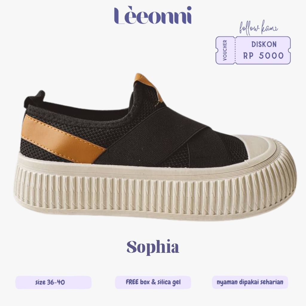 Leeonni Sophia Sepatu Wanita Slip On Casual / Sepatu Hitam Wanita / Sepatu Putih Wanita / Sepatu Wan