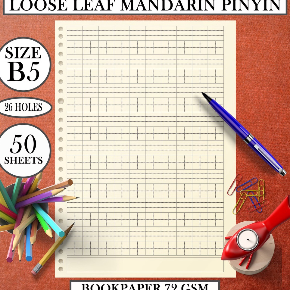 not Isi Kes File Binder B5  Loose Leaf latihan menulis kanji hanzi Refill PINYIN KOTAK Mandarin hanz