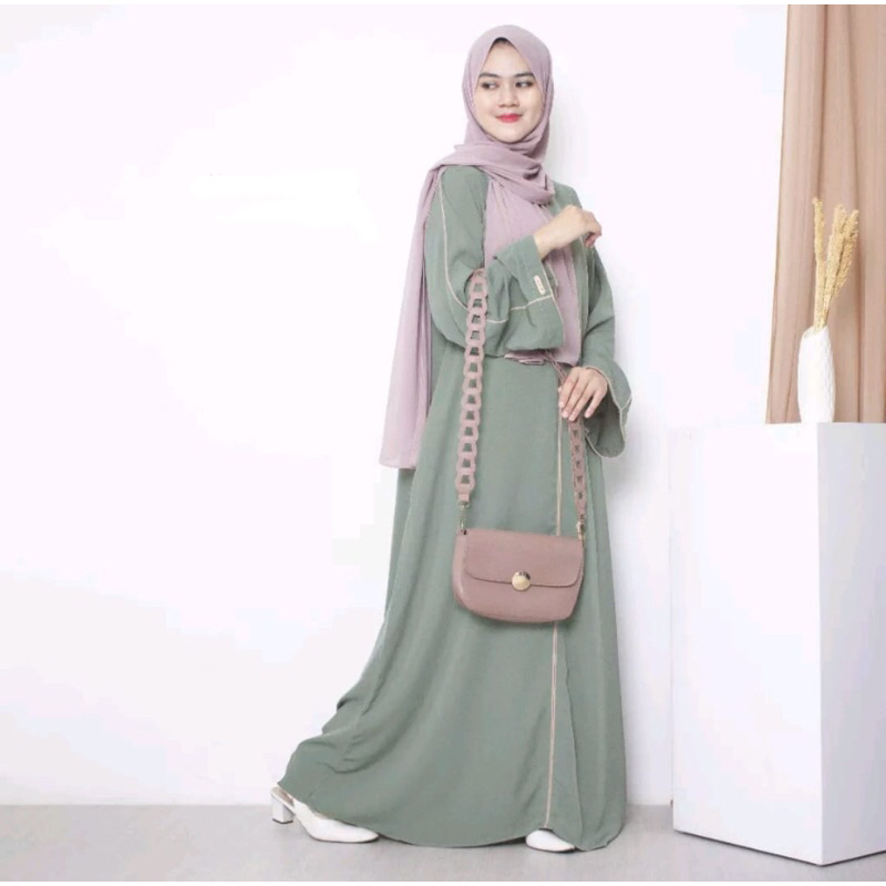 BARABUIK-Abaya Turkey Polos List Basic Stripe Raudah Wanita Remaja Elegan Mewah/Gamis Turki Hitam/Ba