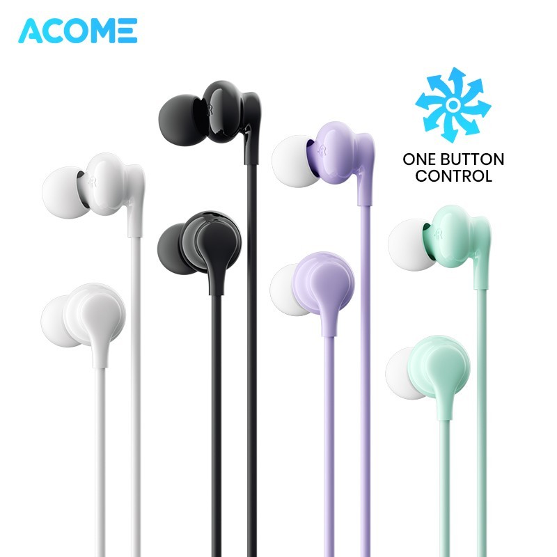 ACOME Wired Earphone AW07 Driver White Magnetic Speaker Garansi Resmi ORIGINAL