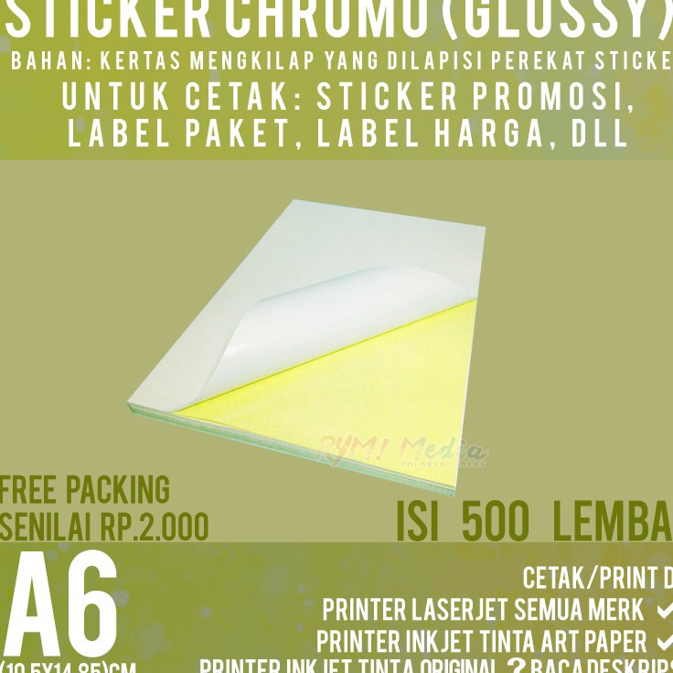 

5 lembar Sticker Chromo A6 Kes Stiker Glossy Mengkilap A6 1 RIM