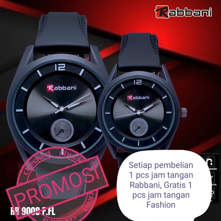 Terbagus Jam tangan pria wanita  couple tali karet kesing hitam merk Rabbani