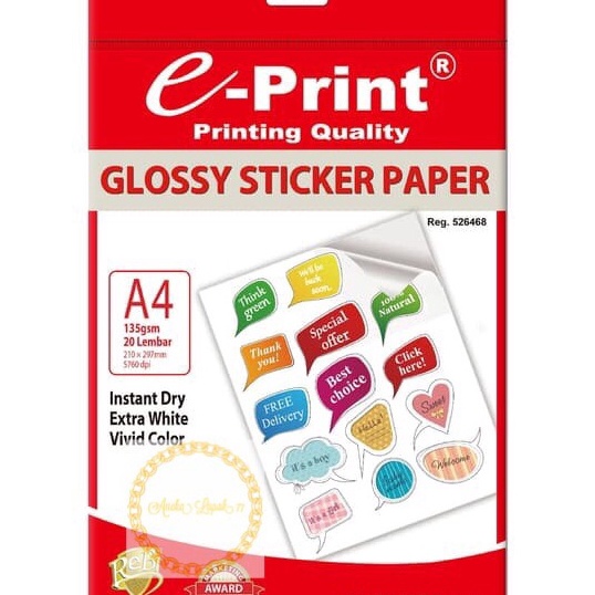 

Eprint Glossy sticker photo paper A4 sticker murah tidak luntur