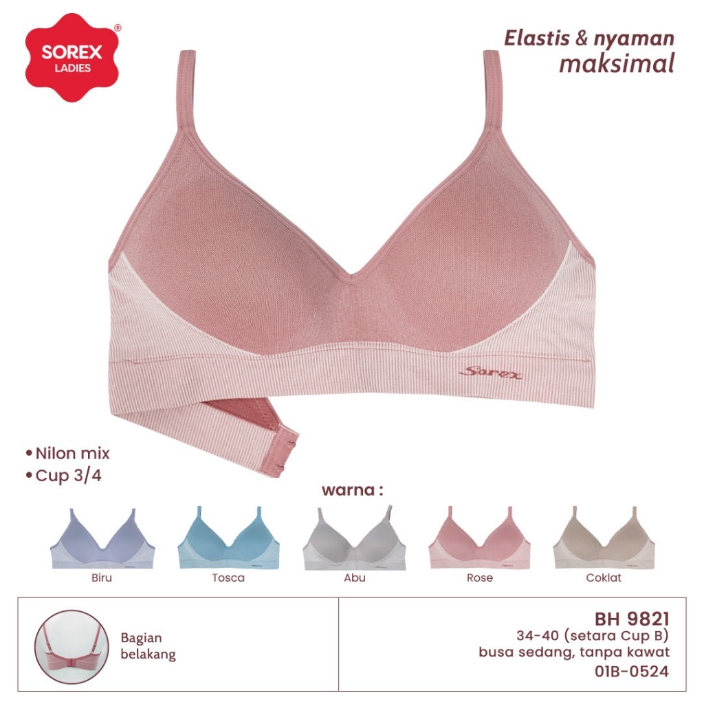 Bh Bra Sorex 9821 Cup Sedang (34-40) Kait 2 Mikrofiber | Busa Sedang Tanpa Kawat | Basic |kc